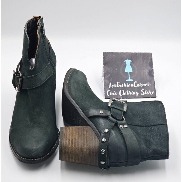 Matisse Women's Gray Leather Harney Heeled Ankle Boots Studded Strap Sz7.5 2919 - Picture 9 of 16